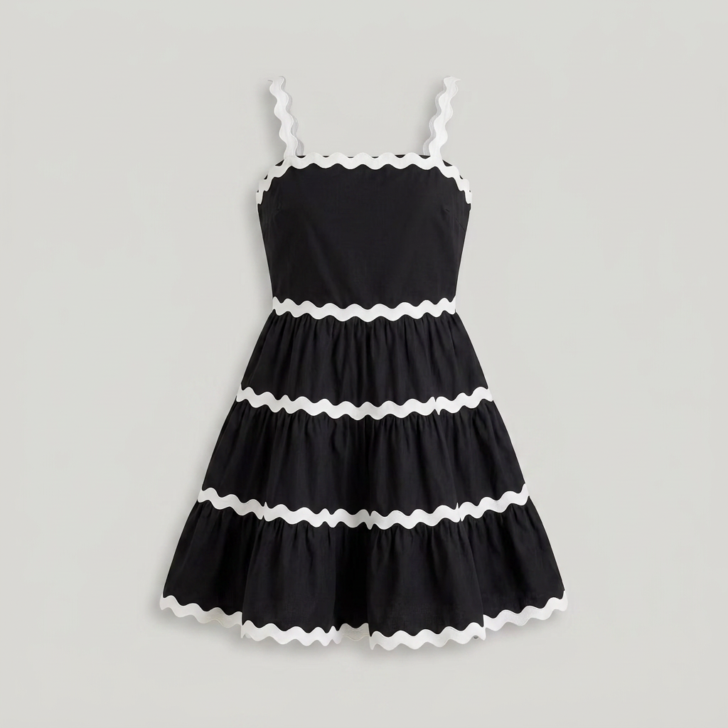 Stylish women's tiered mini sundress with one-shoulder design, perfect for summer casual daytime wear.