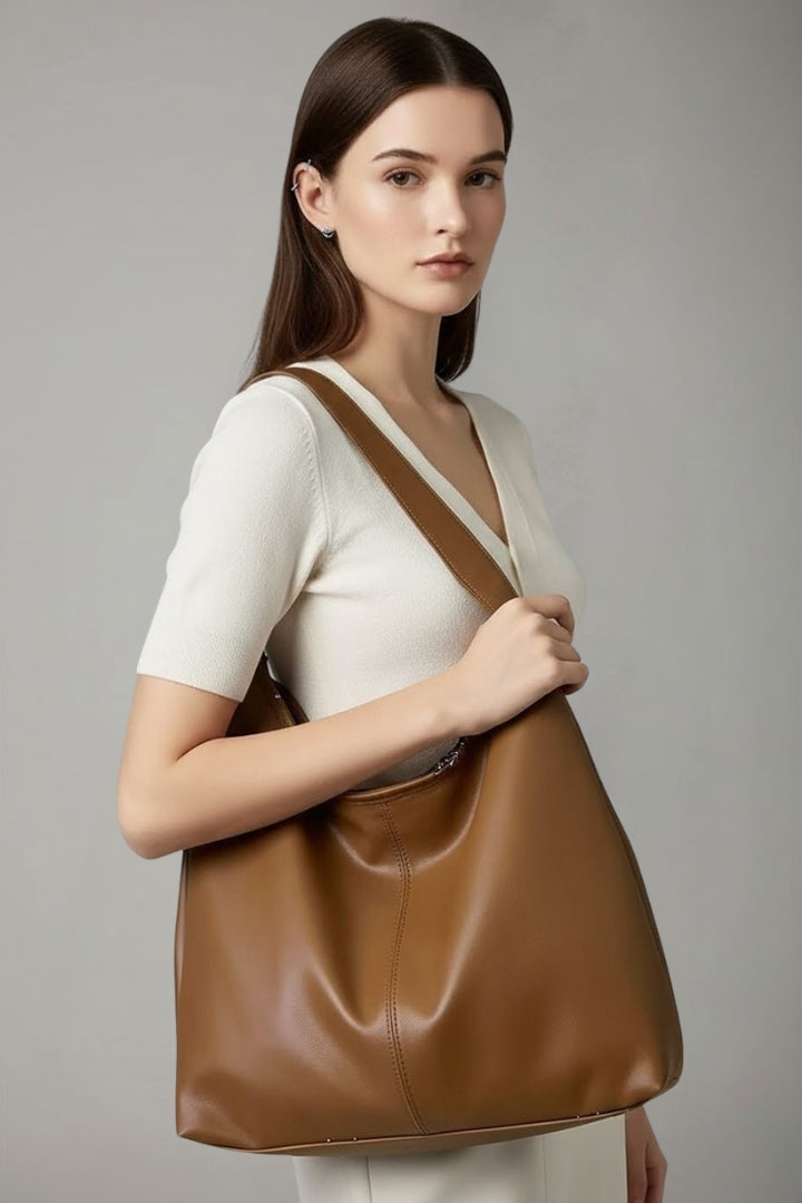 Stylish women's classic tote bag with spacious pocket, faux leather, suitable for work & casual.