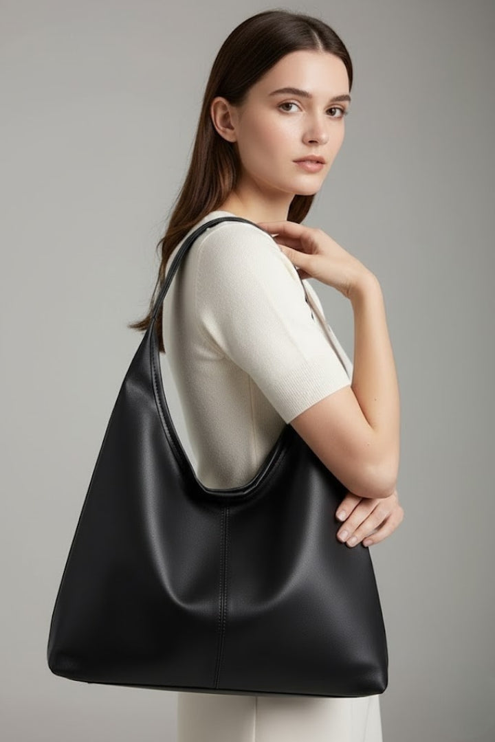 Classic brown shoulder tote for women, spacious faux leather handbag, ideal for fashion.