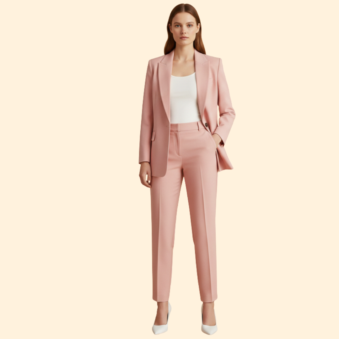 Comfortable & elegant women's blazer trouser set. Professional workwear ideal for stylish modern attire.