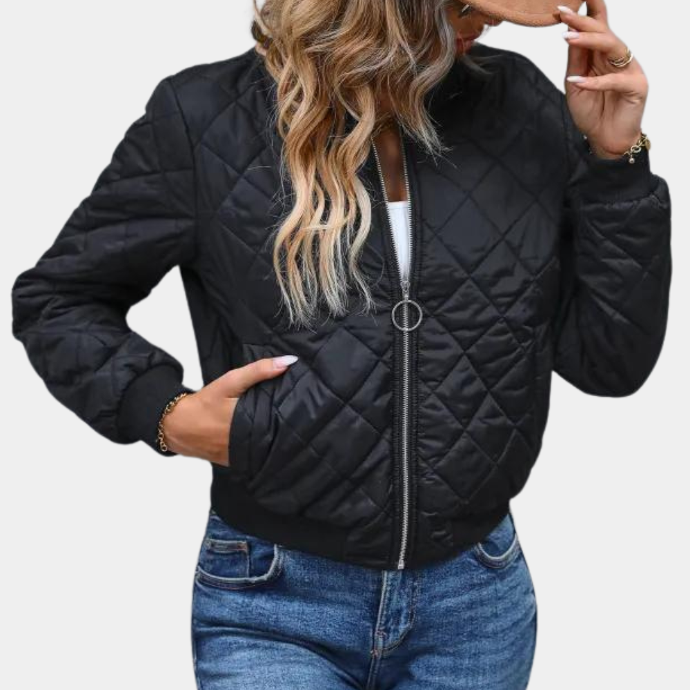 Women's urban style bomber jacket with full-zip closure, perfect for trendy autumn and winter fashion outerwear.