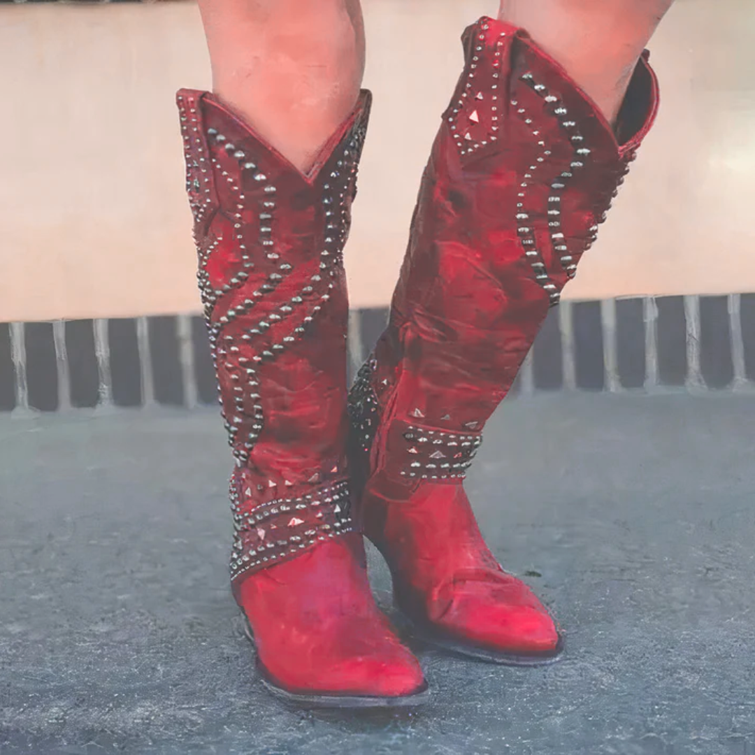 Fashionable knee-high women's boots featuring orthopedic support, stylish pointed toe, and a comfortable block heel.