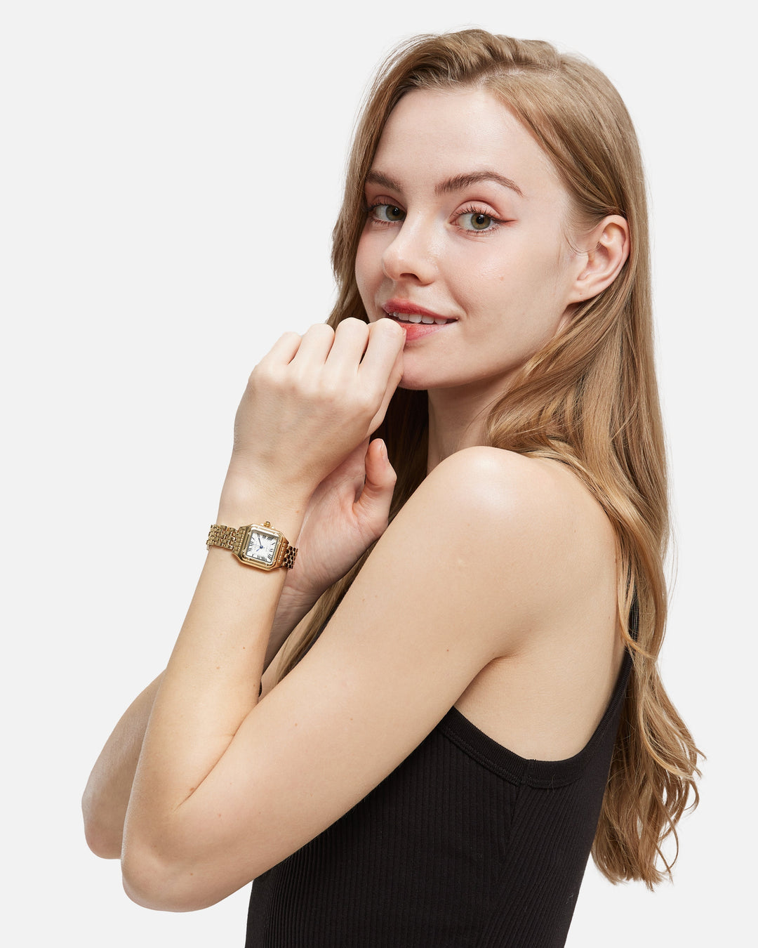 Close-up of a women's vintage-inspired quartz watch, showcasing its classic dial and elegant strap.