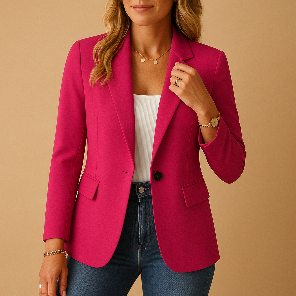 Professional women's tailored blazer for elegant office wear. Fitted & lightweight, ideal for summer business casual style.