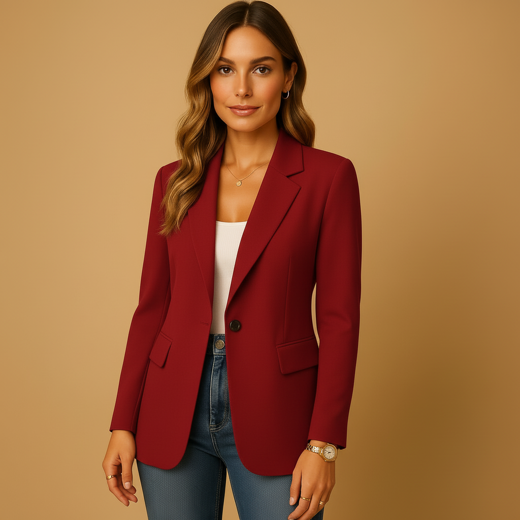 Chic fitted blazer for women, tailored for a flattering silhouette. Lightweight summer jacket, perfect for versatile fashion.