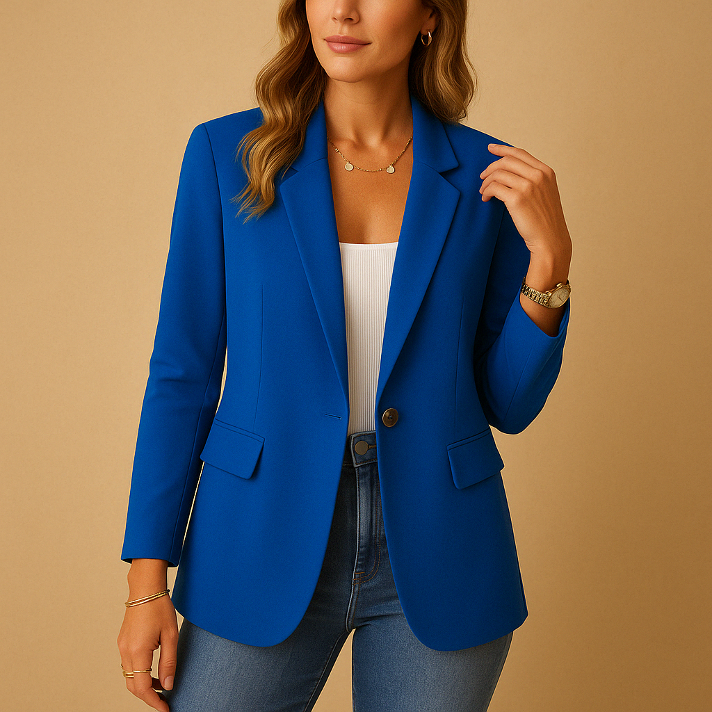 Elegant women's tailored fitted blazer, a sophisticated choice for summer fashion & professional workwear ensembles.
