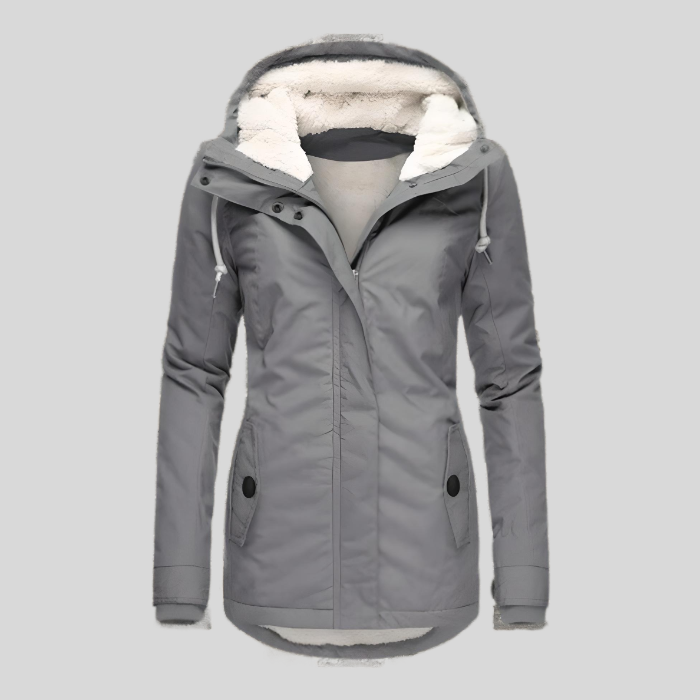 Women's insulated waterproof winter coat. Longline design, warm and stylish for cold weather protection.
