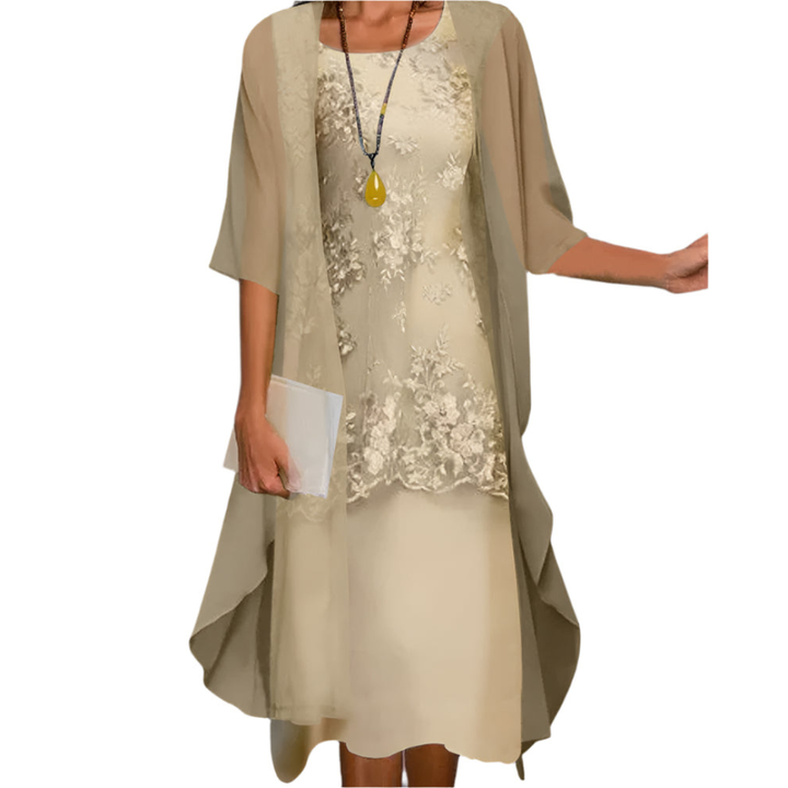 Formal Women's Midi Party Dress with elegant flowing design & transparent sleeves, ideal for evening wear.