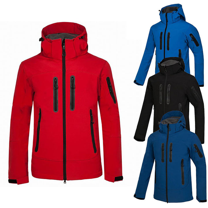 Men's adventure jacket with full zip & hood. Lightweight, multi-pocket design ideal for outdoor hiking & travel.