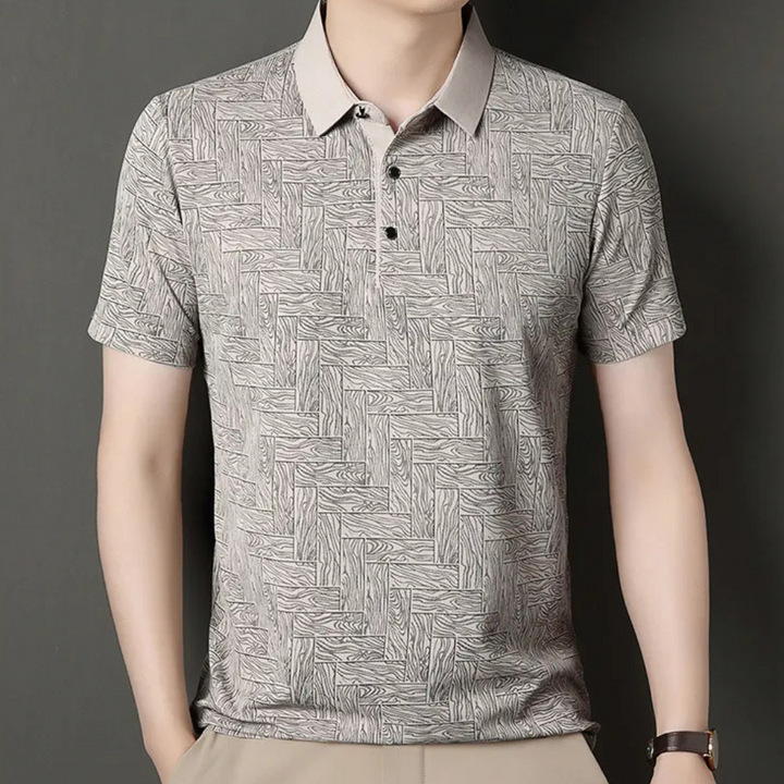 Short sleeve men's polo shirt with a stylish textured knit, ideal for a smart casual look or everyday wear.