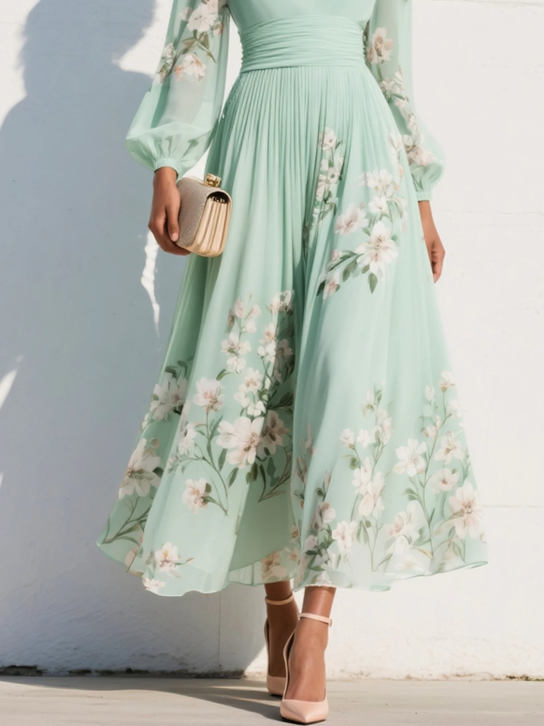 Effortless elegance: women's floral midi dress with a graceful flow, ideal for stylish spring and summer occasions.