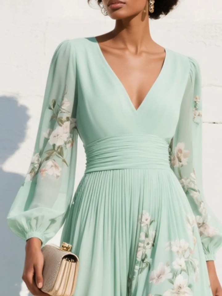Vibrant blue floral midi dress, an elegant women's summer dress featuring a beautiful all-over flower pattern.