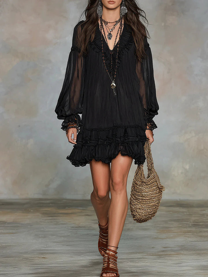 Comfortable & feminine ruffle mini dress for women, offering elegant, versatile style.