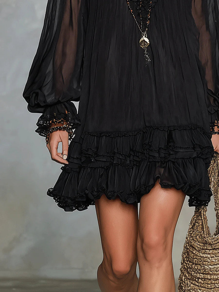 Elegant women's ruffle mini dress, flattering and versatile for stylish party or casual wear.