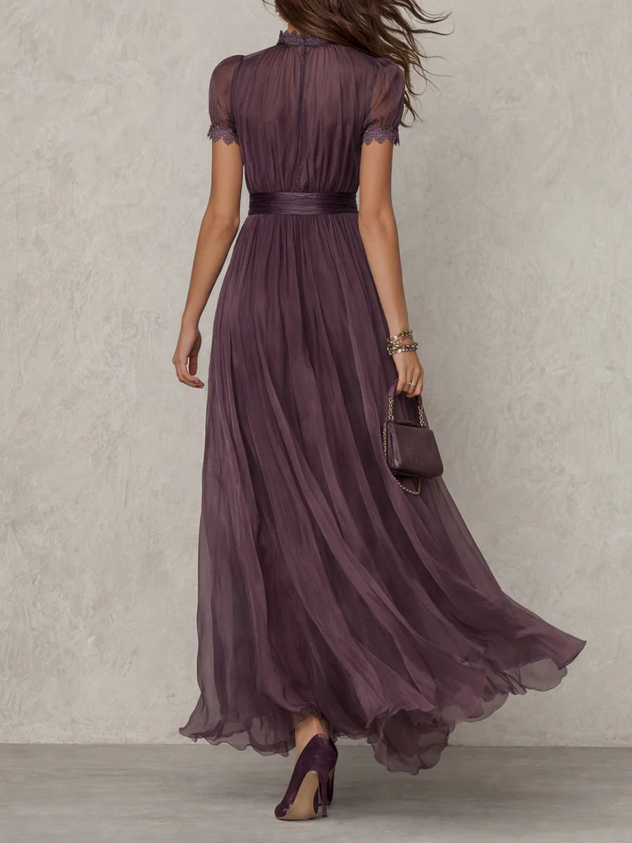Elegant women's purple long dress with a flattering drop-neck design & intricate trim. Perfect for special events.