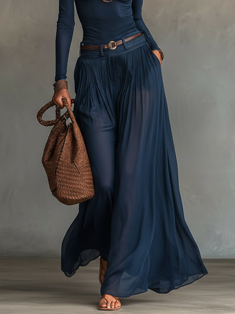 Sophisticated navy asymmetrical formal set for women, a stylish two-piece party dress.
