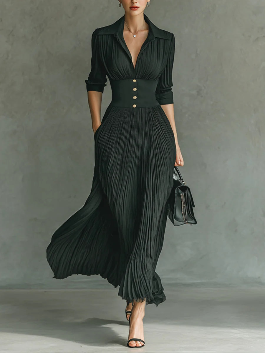 Women's tailored waist maxi dress in a flowing fabric, perfect for elegant casual or evening wear. Flattering fit.
