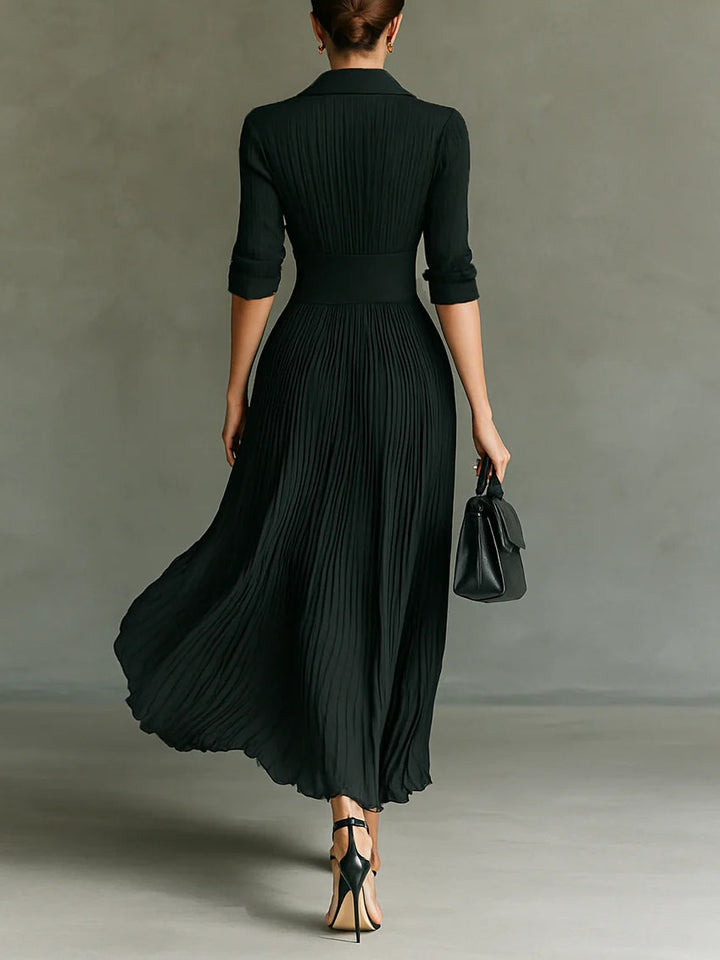 Versatile women's long maxi dress with a tailored waist, offering sophisticated all-season style and feminine elegance.