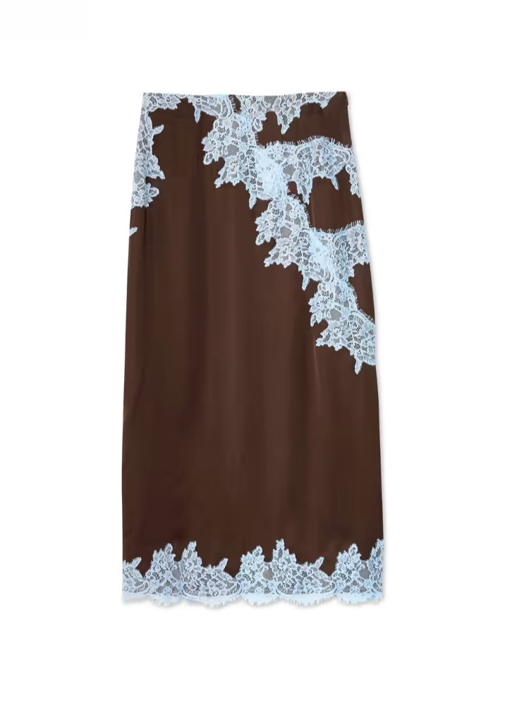 Women's brown halter top & maxi skirt two-piece set, offering a sophisticated & chic summer look.