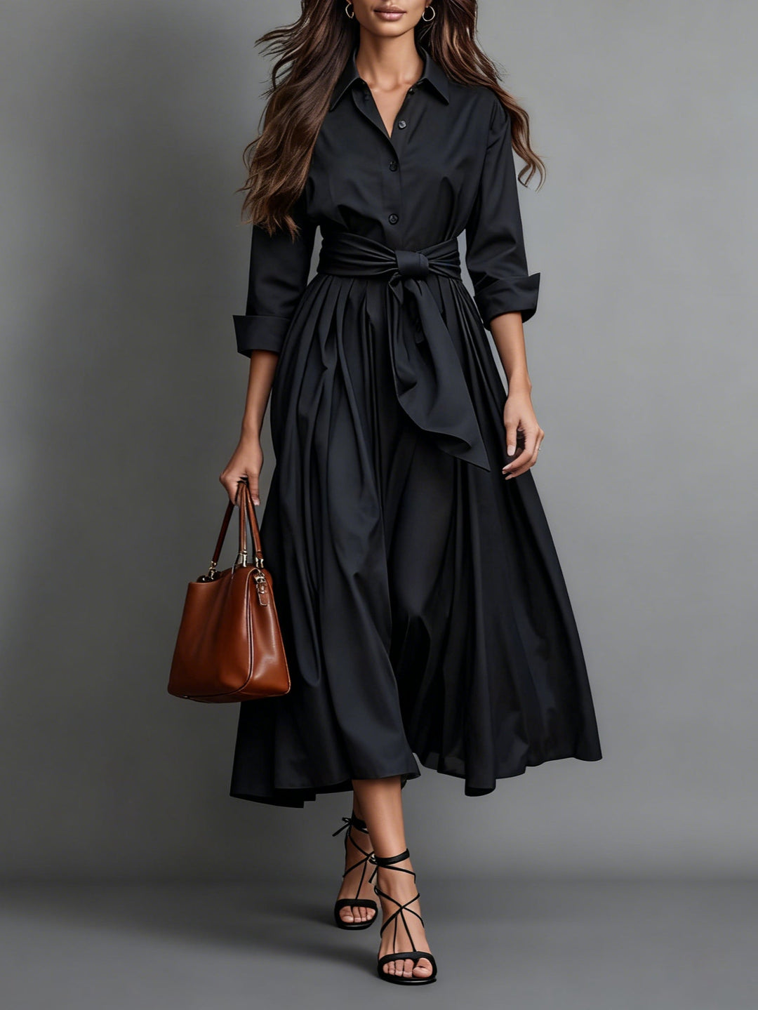 Elegant women's white shirt maxi dress for spring and summer casual style. Versatile long day dress.