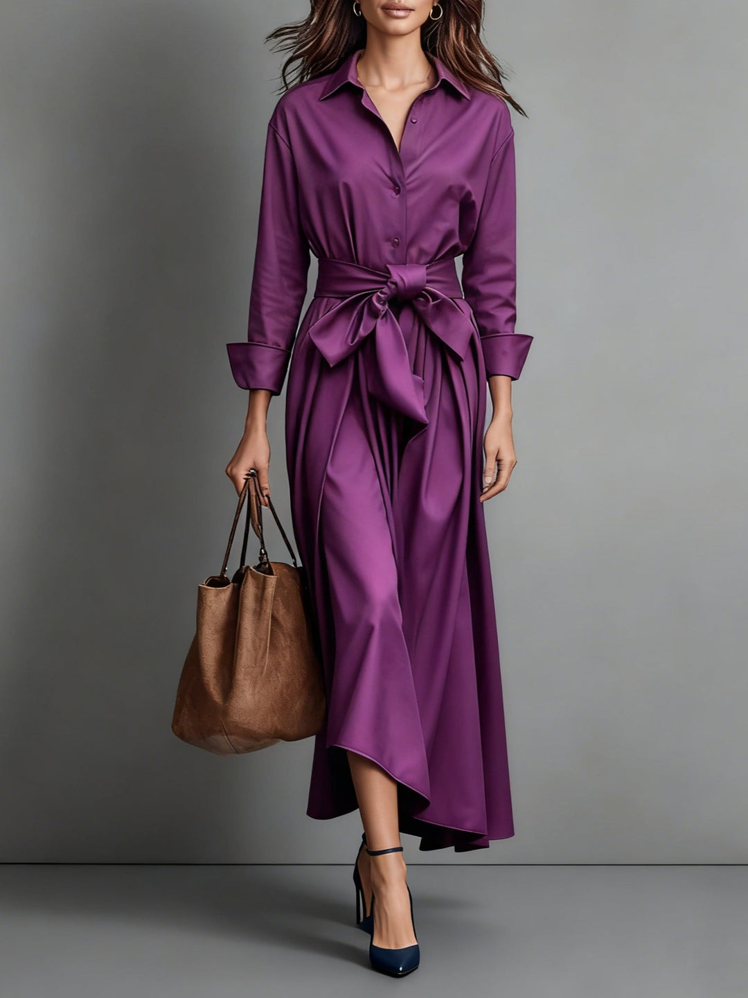 Stylish women's elegant shirt maxi dress in a light fabric, ideal for spring/summer fashion & casual comfort.