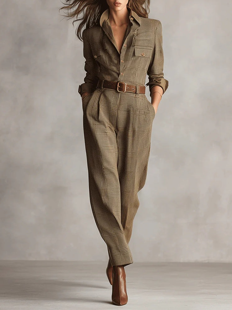 Elegant women's tailored jumpsuit, sophisticated for occasion wear. Versatile chic fashion with a modern style.