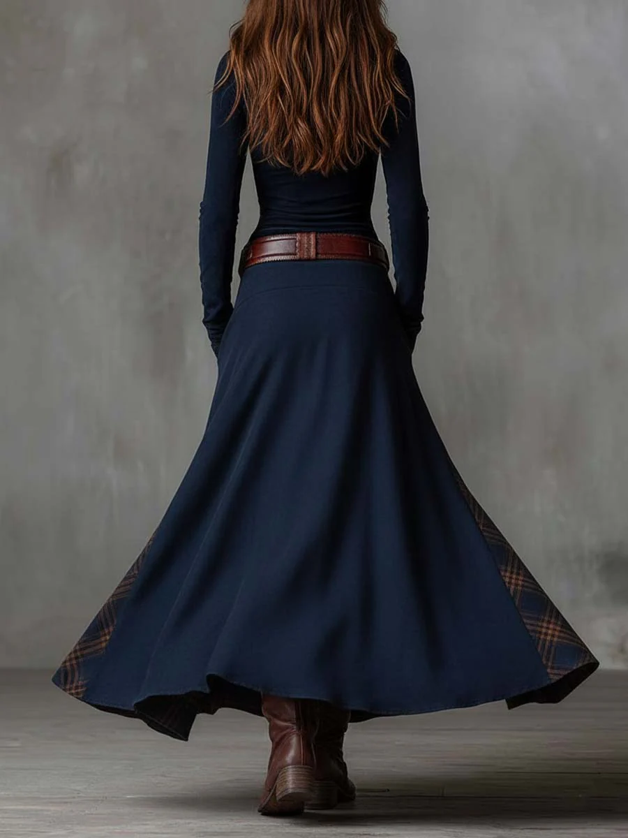 Sophisticated women's midi dress with belt, versatile and elegant for work or casual wear.