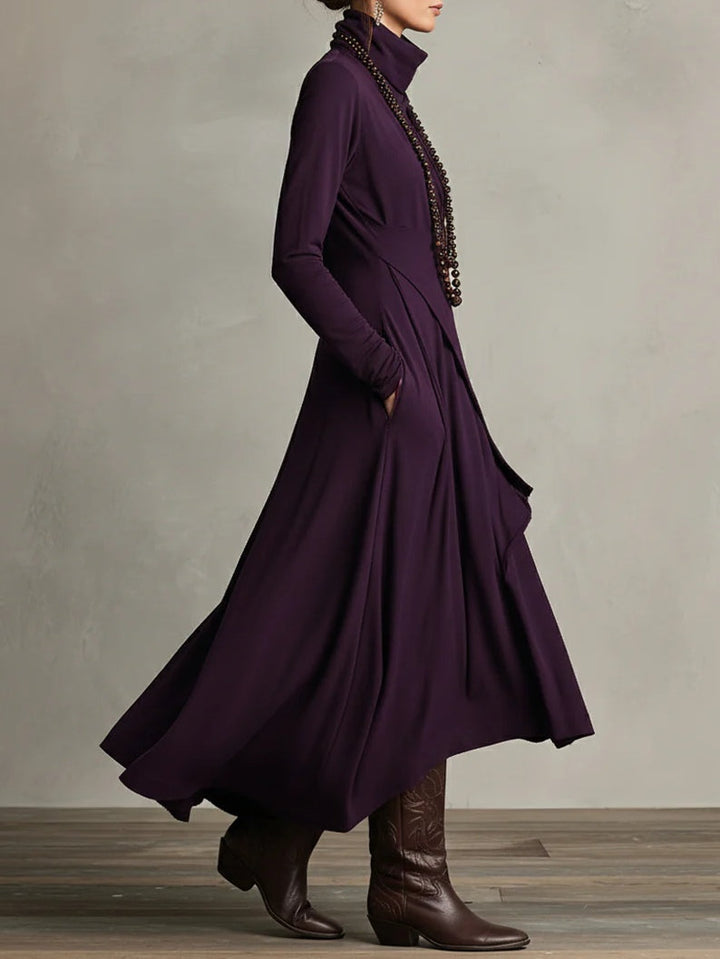 Women's elegant brown high neck maxi dress, comfortable flowing style, ideal for formal occasions & versatile wear.