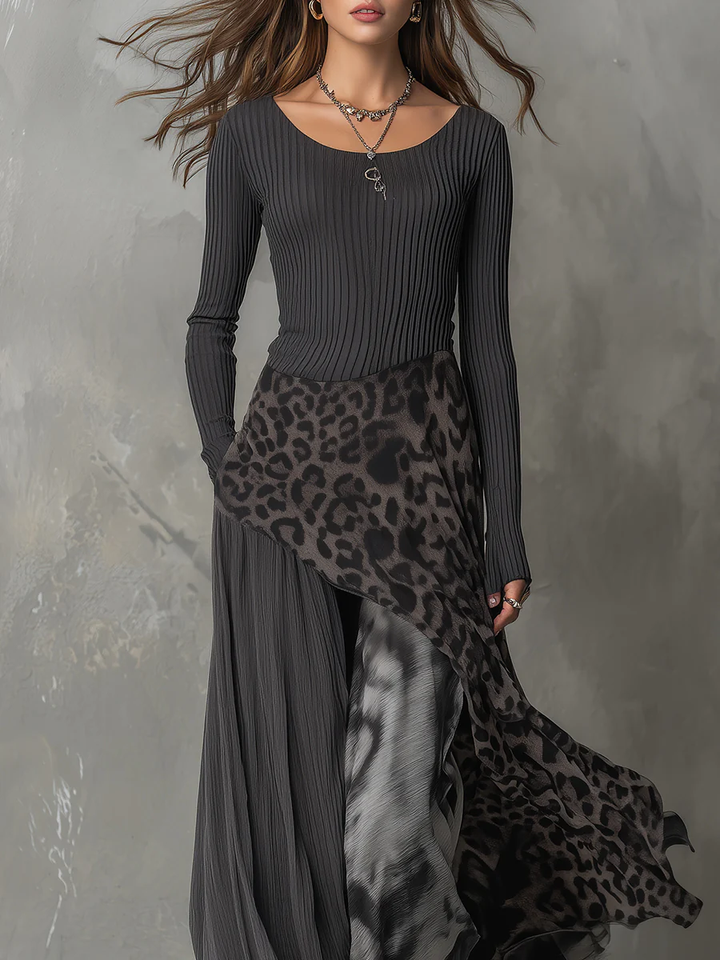 Stylish women's leopard print maxi dress, a boho-chic, flowy long dress for comfortable and elegant casual wear.