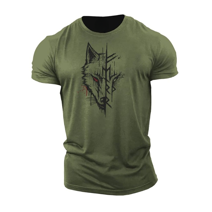 Men's crew neck short sleeve t-shirt with a striking bold graphic print, essential for men's casual wear.