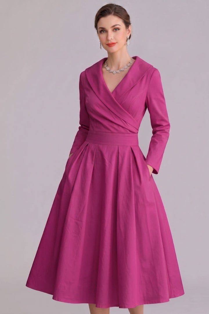 Fashionable elegant midi dress with practical pockets, a versatile women's wardrobe staple.