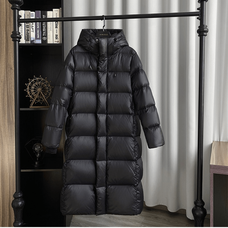 Warm hooded quilted jacket for women, perfect elegant winter outerwear.
