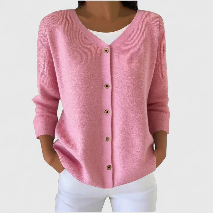 Comfortable long sleeve women's hooded cardigan, perfect fall/spring layering knitwear.