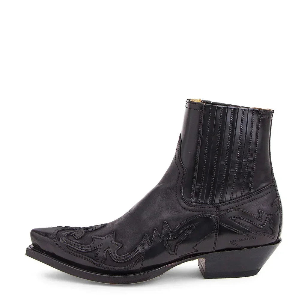Men's rugged pointed toe western ankle cowboy boots, perfect slip-on style for casual or dress wear.