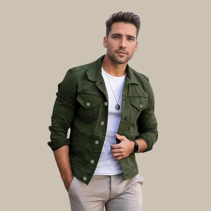 Men's classic dyed denim jacket, a timeless and versatile piece of casual outerwear for everyday fashion.
