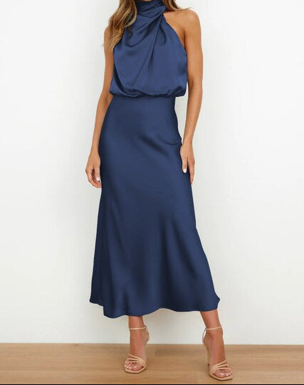 Beautiful elegant women's halter neck formal dress, perfect for summer evening parties and events.