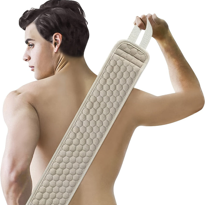 Deep cleansing back scrubber promoting refreshing exfoliation for healthy, smooth skin after shower or bath.