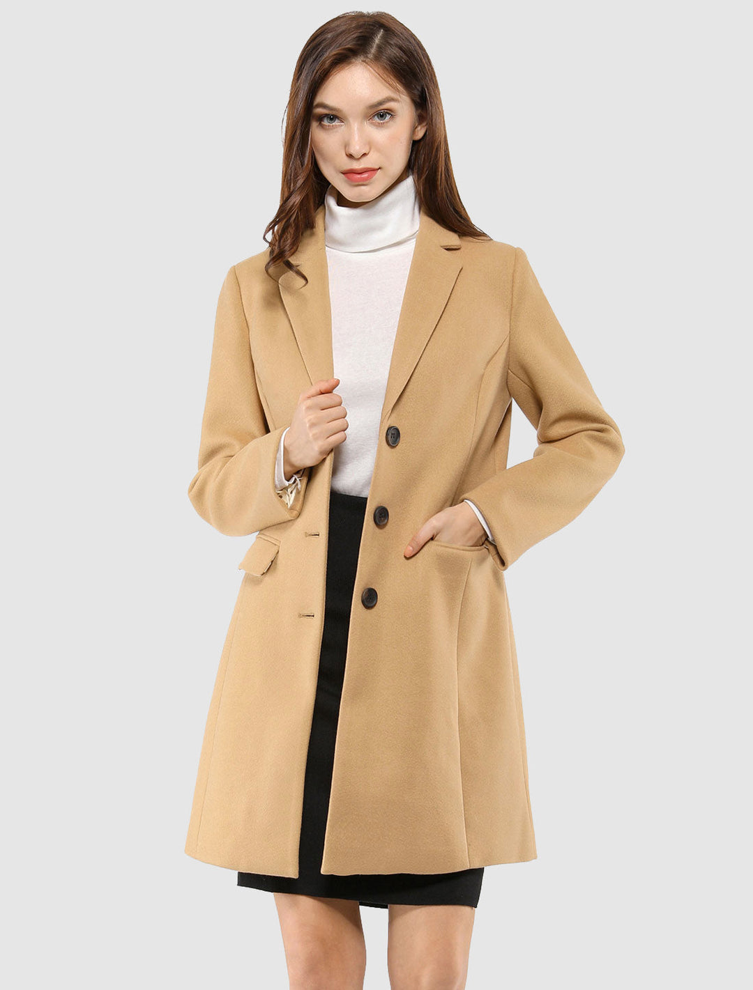 Classic women's winter coat, collared with a tailored fit. Elegant outerwear for seasonal cold weather.
