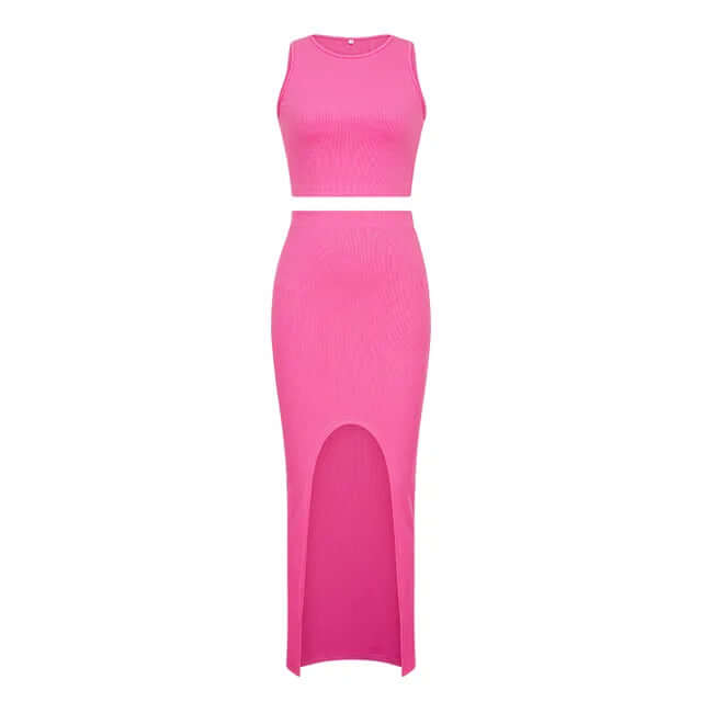 Women's Sleeveless Crop Top & Split Skirt Two-Piece Set