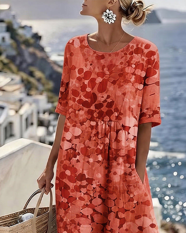 Women's airy floral print midi dress, comfortable summer style, A-line cut.