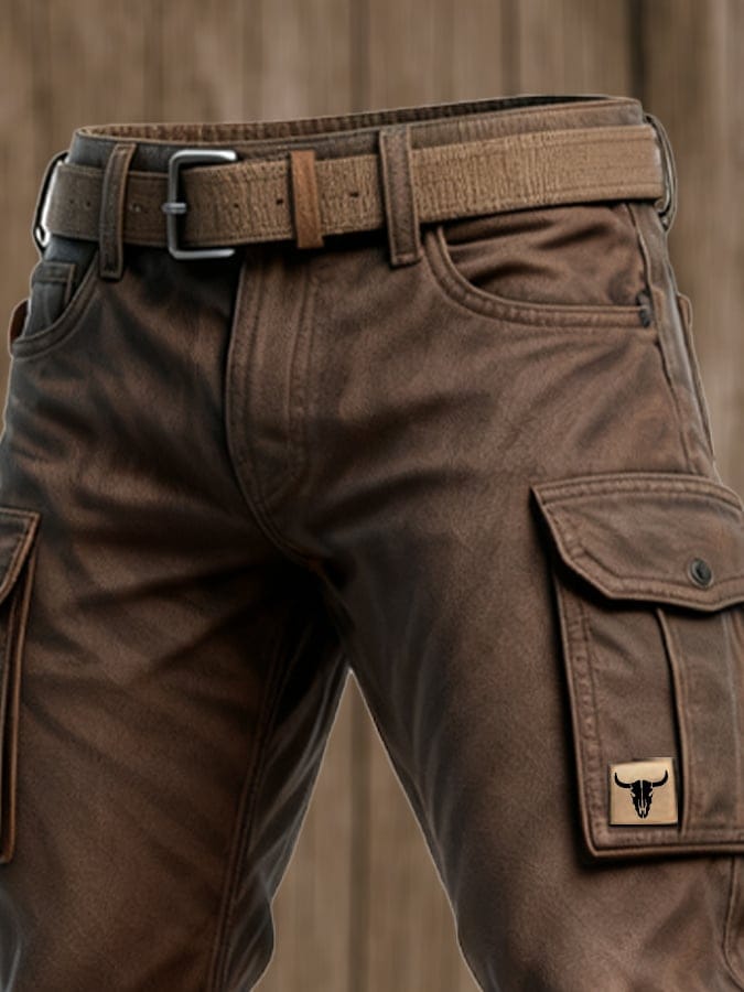 Rugged men's insulated utility work pants. Durable cargo trousers for outdoor activities and everyday use.