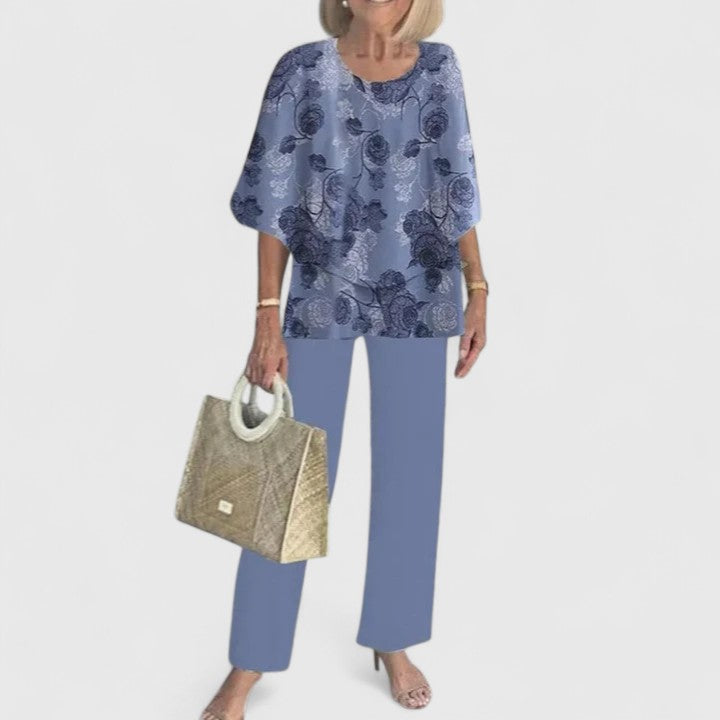 Women's comfort wear two-piece set, loose fit elegant outfit for versatile spring and summer fashion.