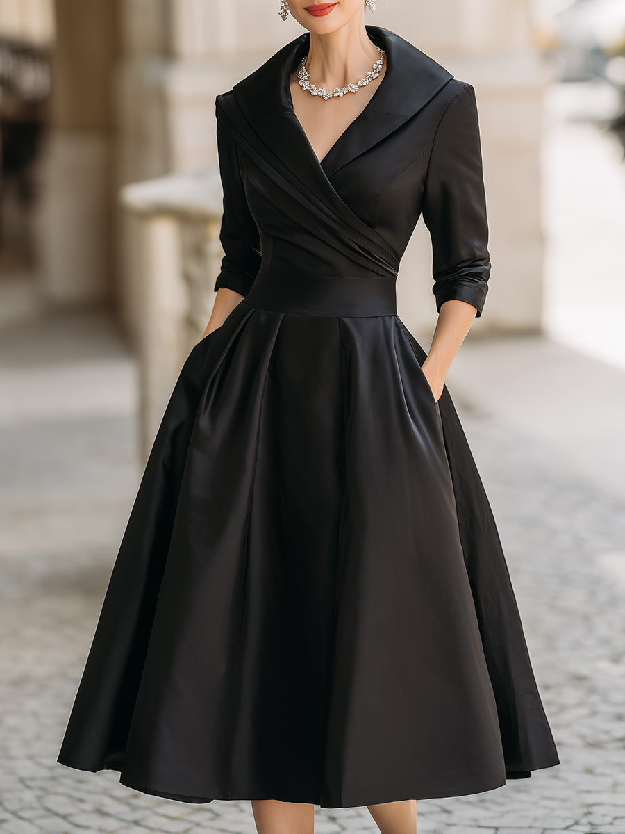 Chic A-line cocktail midi dress for women, suitable for semi-formal events and sophisticated evening wear.