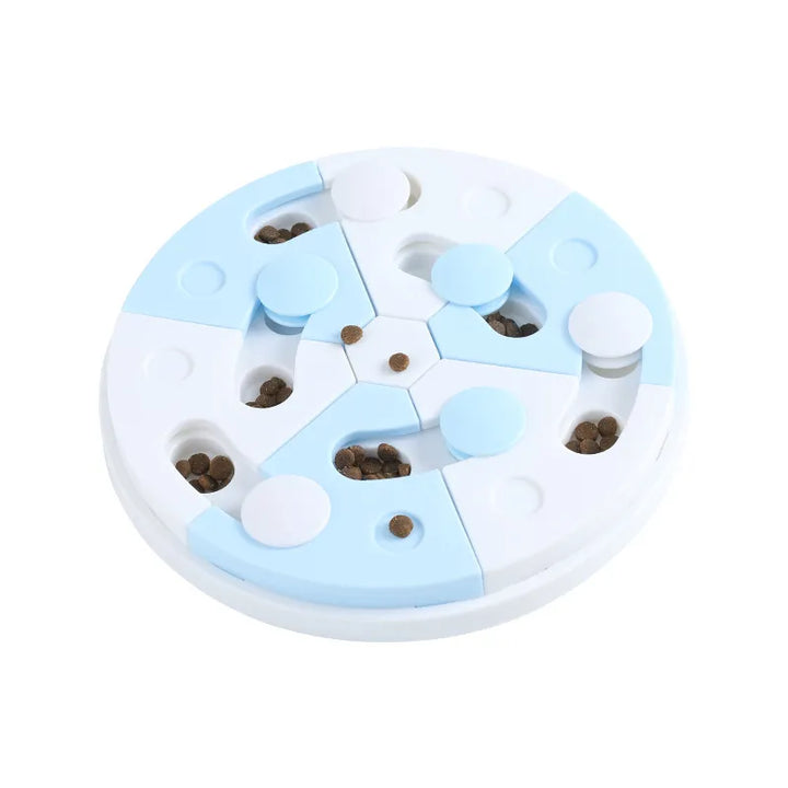 Pet intelligent food dispenser and puzzle toy. Encourages active play & mental exercise for cats & dogs.