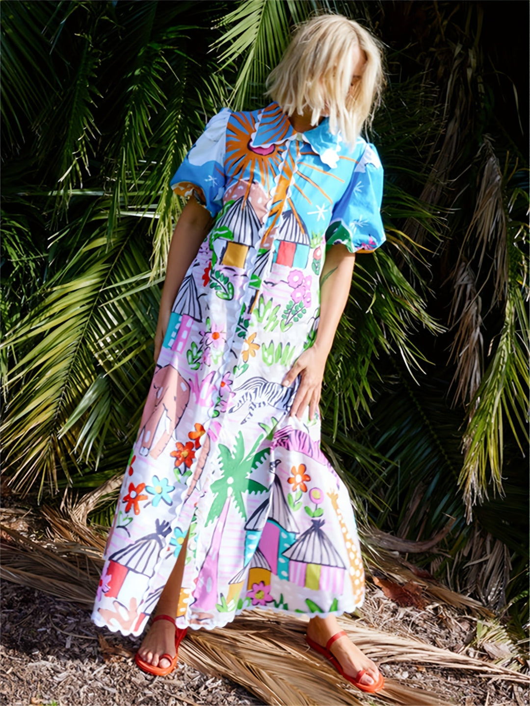 Elegant women's floral midi dress, perfect for summer events, garden parties, or tropical vacations.