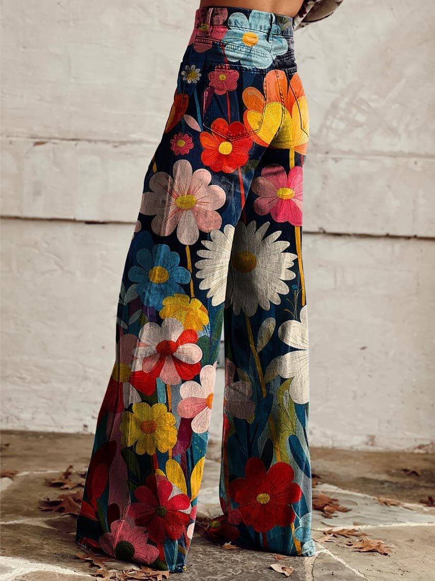 Women's High-Waisted Floral Print Trousers