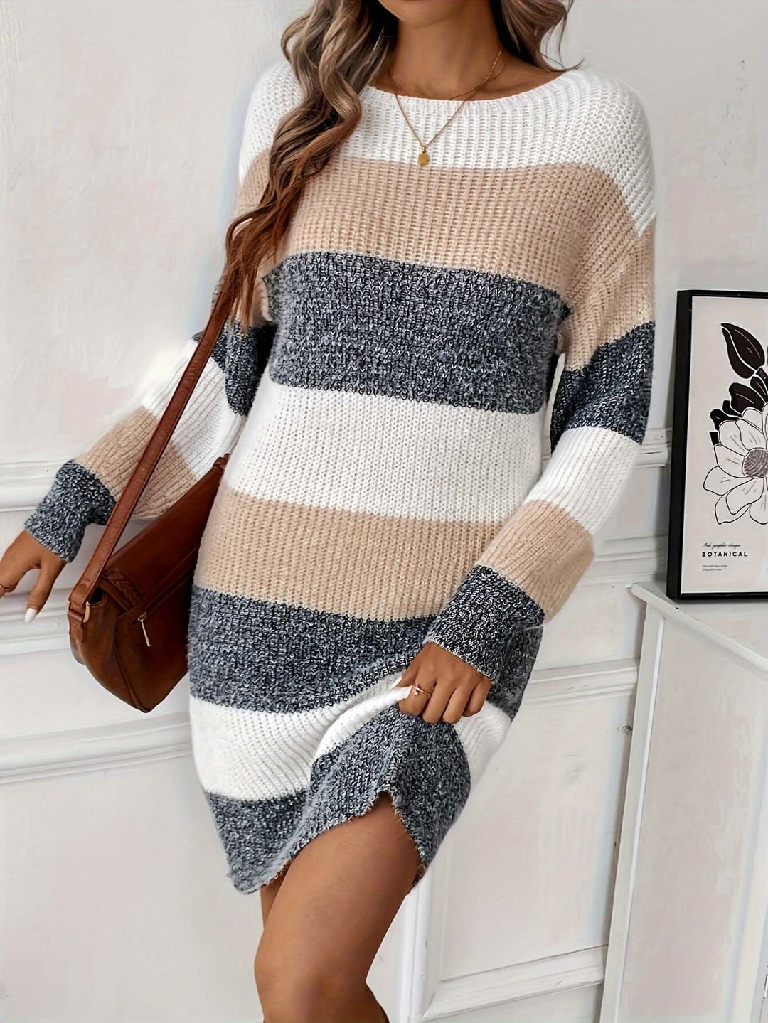 Women's Striped Knitted Sweater Dress