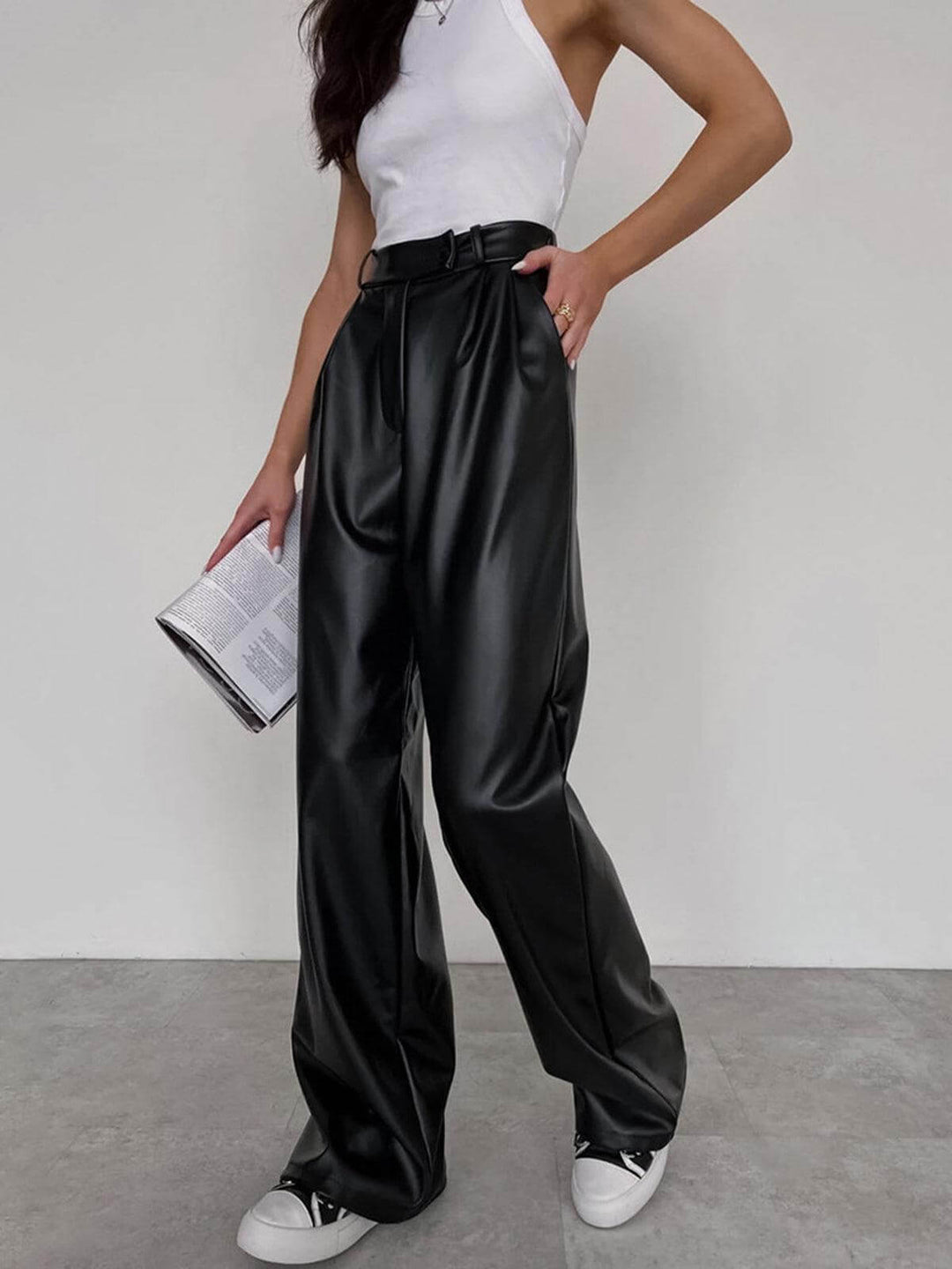 Women's Wide-Leg Faux Leather Trousers