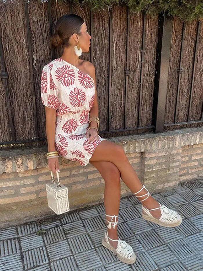 Women's Knitted Dress with Asymmetrical Waist