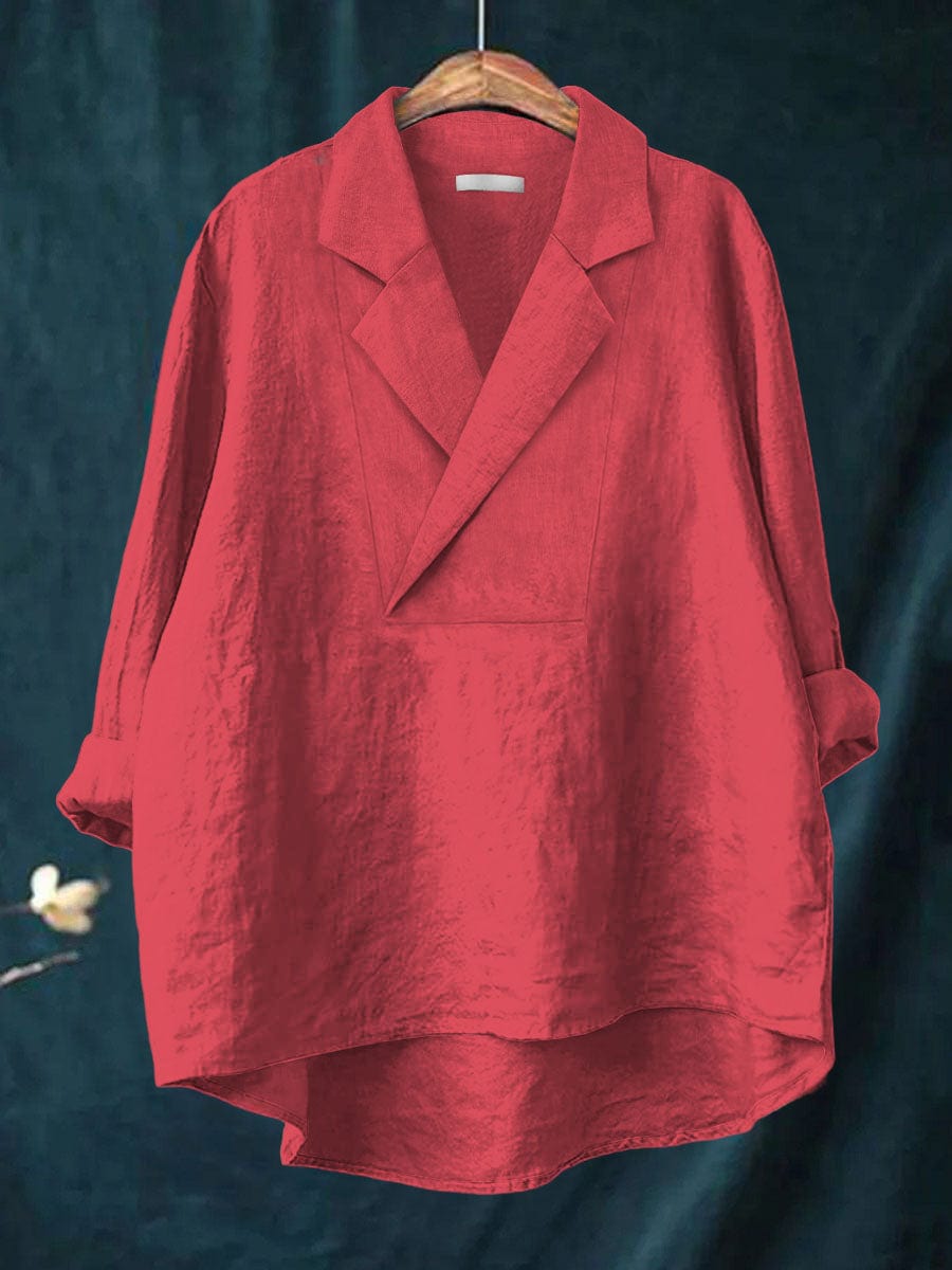 Comfortable long-sleeve women's lapel top, an elegant choice for office wear and smart casual style.